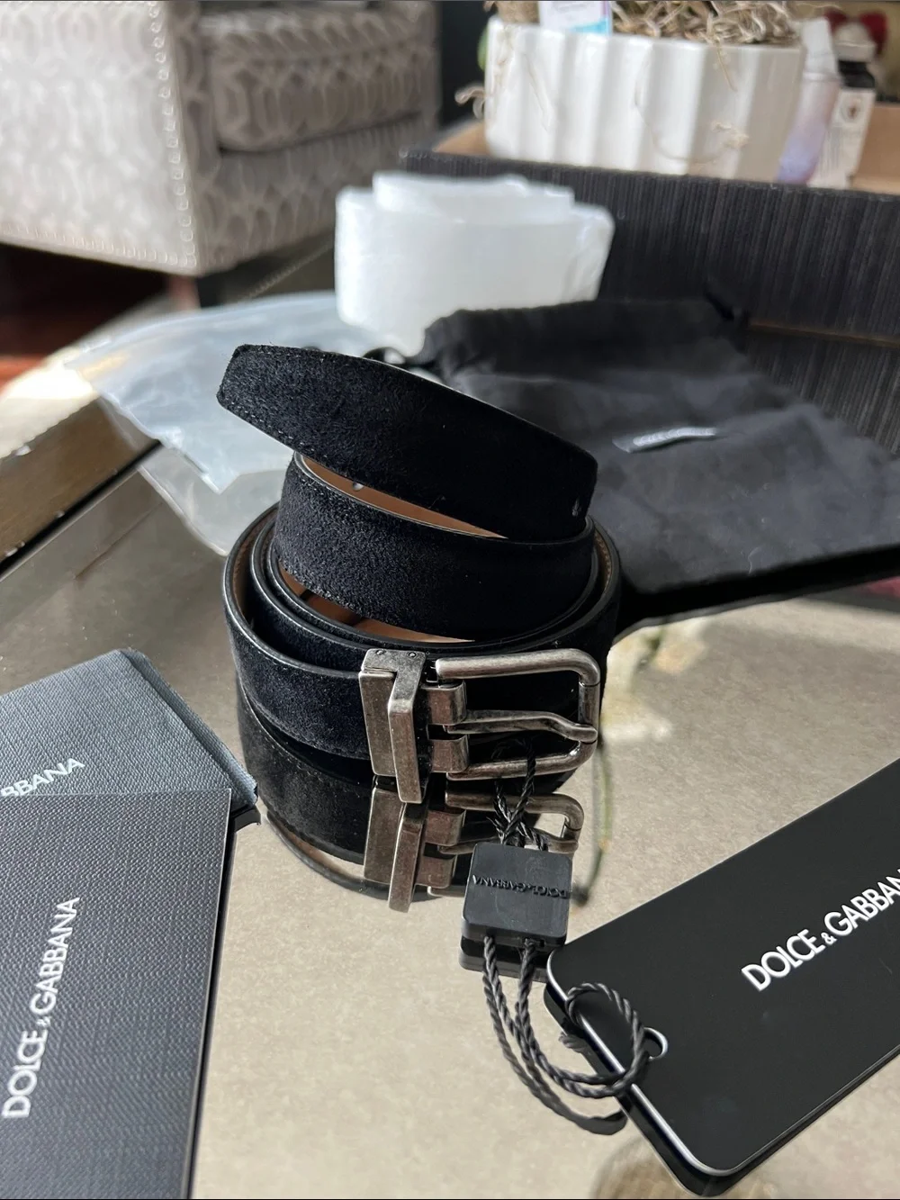 Dolce & Gabbana Black Suede Men's Double-Buckle Belt